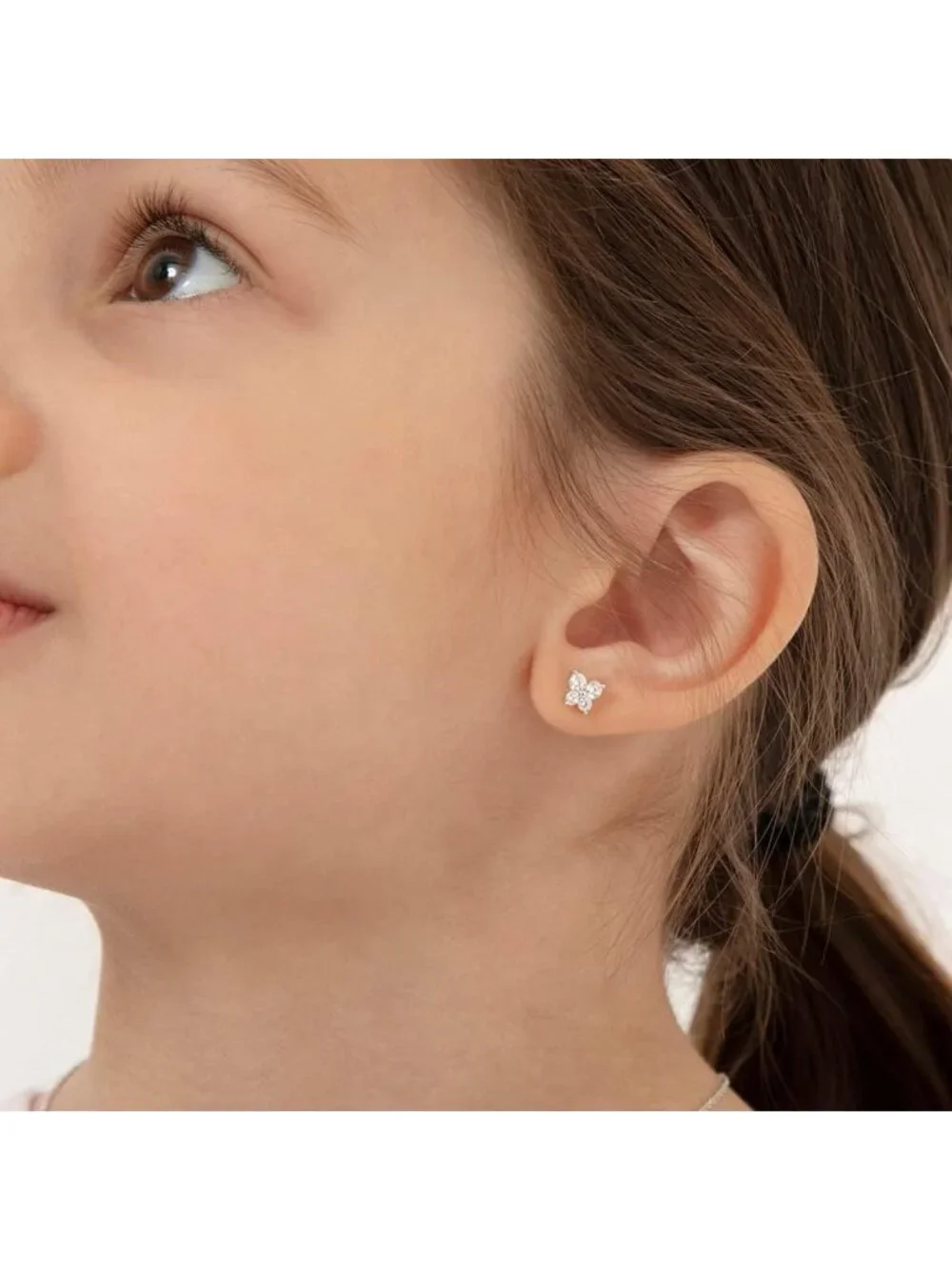 Elegant 5mm Cubic Zirconia Butterfly Earrings for Toddlers & Girls - 925 Silver